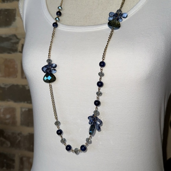 NWT Charming Charlie Blue & Gold Necklace Earrings 4 Bracelet Stack - Picture 13 of 16